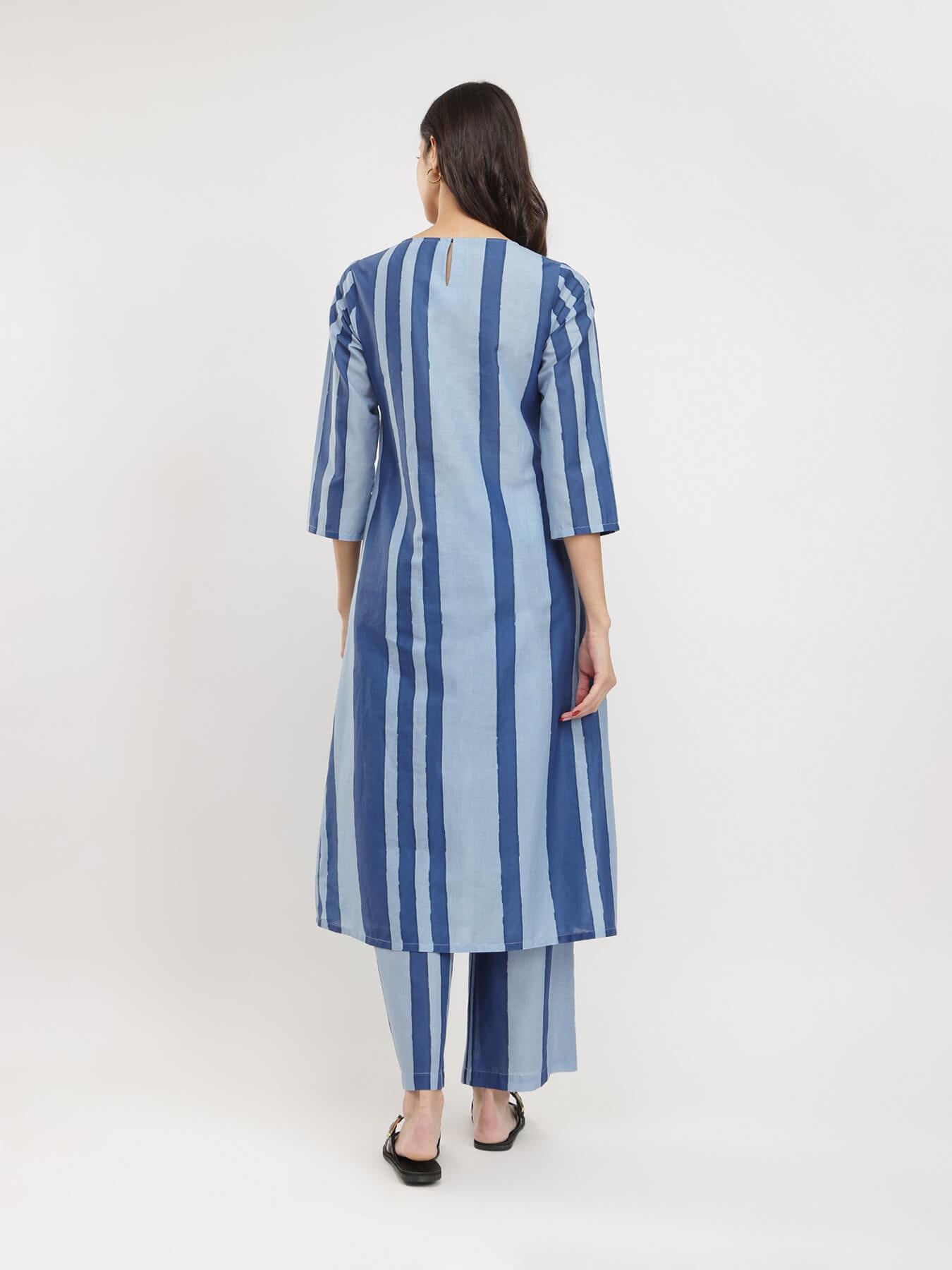 Cotton Monotone Striped Kurta Set - Blue