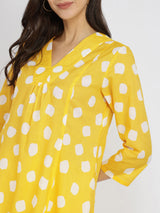 Cotton Polka Flared Kurta Set - Yellow