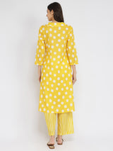 Cotton Polka Flared Kurta Set - Yellow