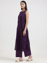 Cotton Bandhani Sleeveless Kurta Set - Purple