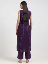 Cotton Bandhani Sleeveless Kurta Set - Purple