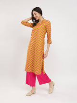 Chevron Print Kurta set - Yellow & Fuchsia