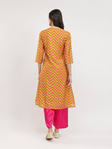 Chevron Print Kurta set - Yellow & Fuchsia