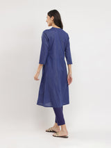 Cotton Lurex Striped A-Line Kurta Set - Blue