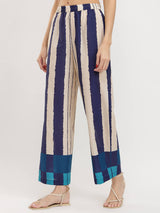 Cotton Striped A-Line Kurta Set - Blue & Cream