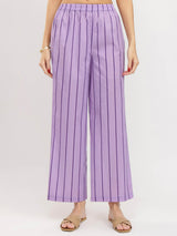 Cotton Striped Shirt Collar Kurta Set - Purple