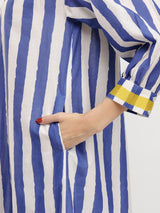 Cotton Stripe Play Shirt Collar Kurta Set - Blue & Yellow