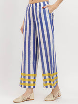 Cotton Stripe Play Shirt Collar Kurta Set - Blue & Yellow