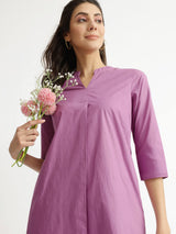 Air Loom Cotton Poplin Solid Kurta Set - Purple