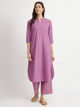 Air Loom Cotton Poplin Solid Kurta Set - Purple