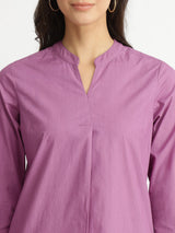 Air Loom Cotton Poplin Solid Kurta Set - Purple