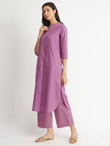 Air Loom Cotton Poplin Solid Kurta Set - Purple