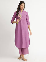 Air Loom Cotton Poplin Solid Kurta Set - Purple
