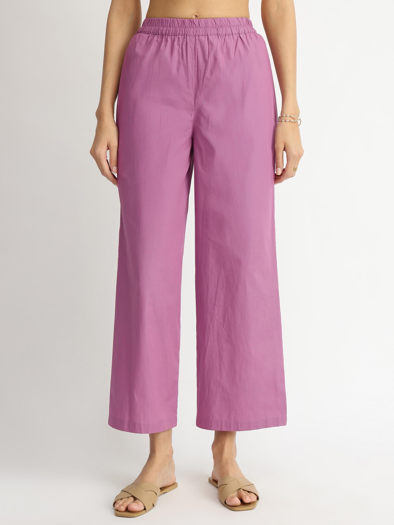 Air Loom Cotton Poplin Solid Kurta Set - Purple