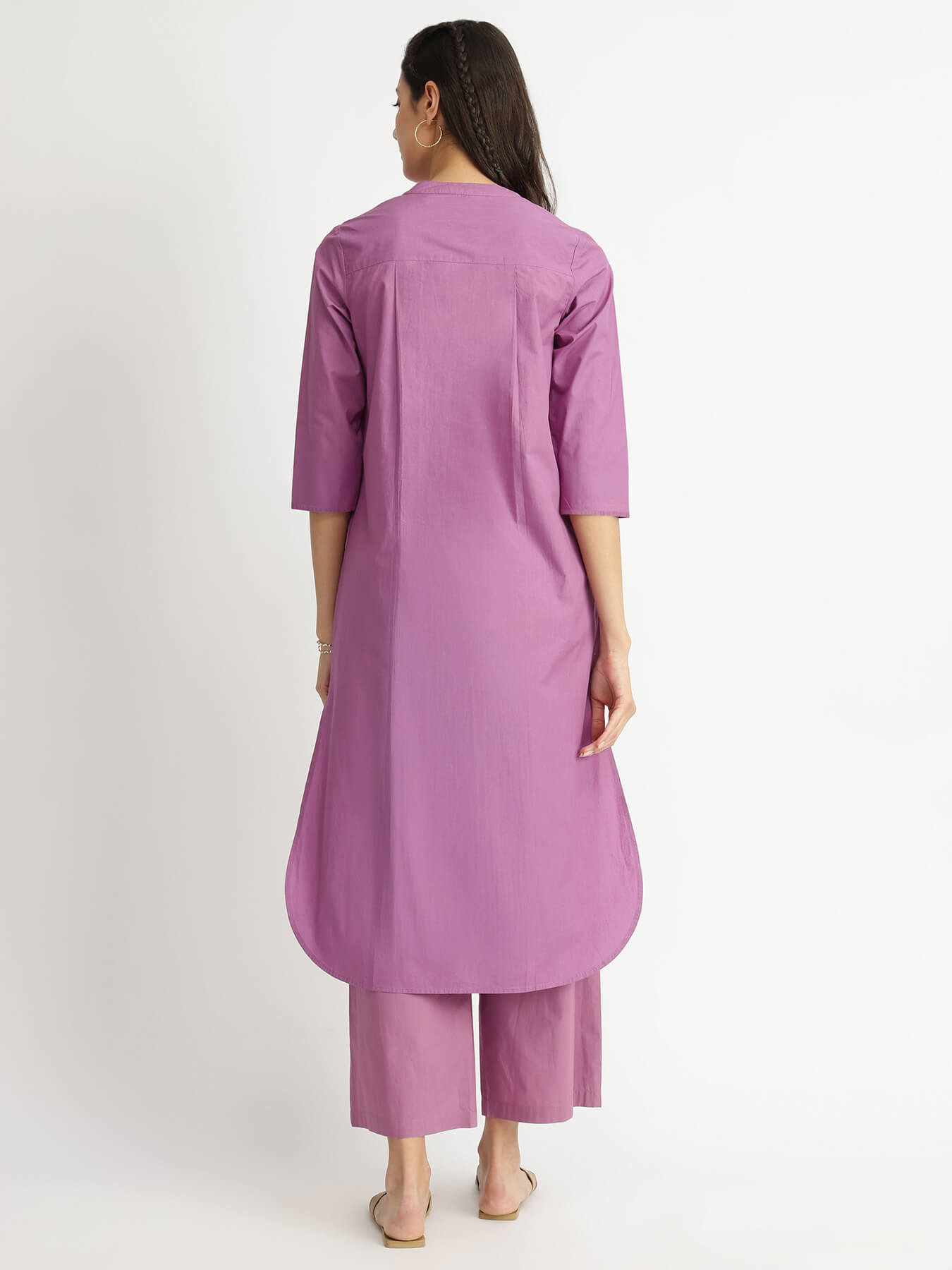 Air Loom Cotton Poplin Solid Kurta Set - Purple