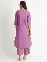 Air Loom Cotton Poplin Solid Kurta Set - Purple