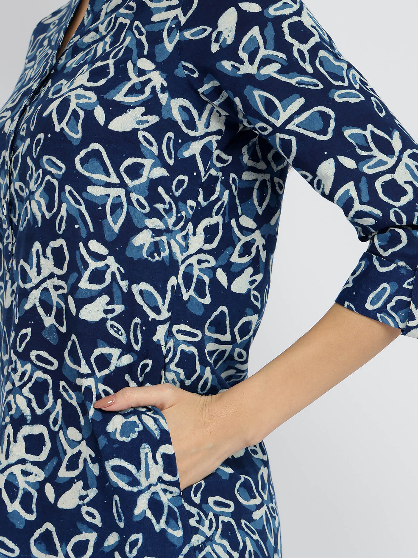 Cotton Dabu Floral Kurta Set - Indigo