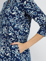 Cotton Dabu Floral Kurta Set - Indigo