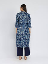 Cotton Dabu Floral Kurta Set - Indigo