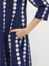 Cotton Dabu Polka Print Kurta Set - Indigo