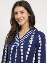 Cotton Dabu Polka Print Kurta Set - Indigo