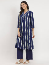 Cotton Dabu Polka Print Kurta Set - Indigo
