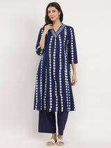 Cotton Dabu Polka Print Kurta Set - Indigo