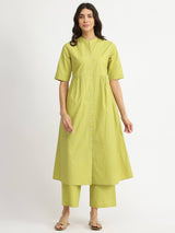 Air Loom Cotton Poplin Solid Kurta Set - Green