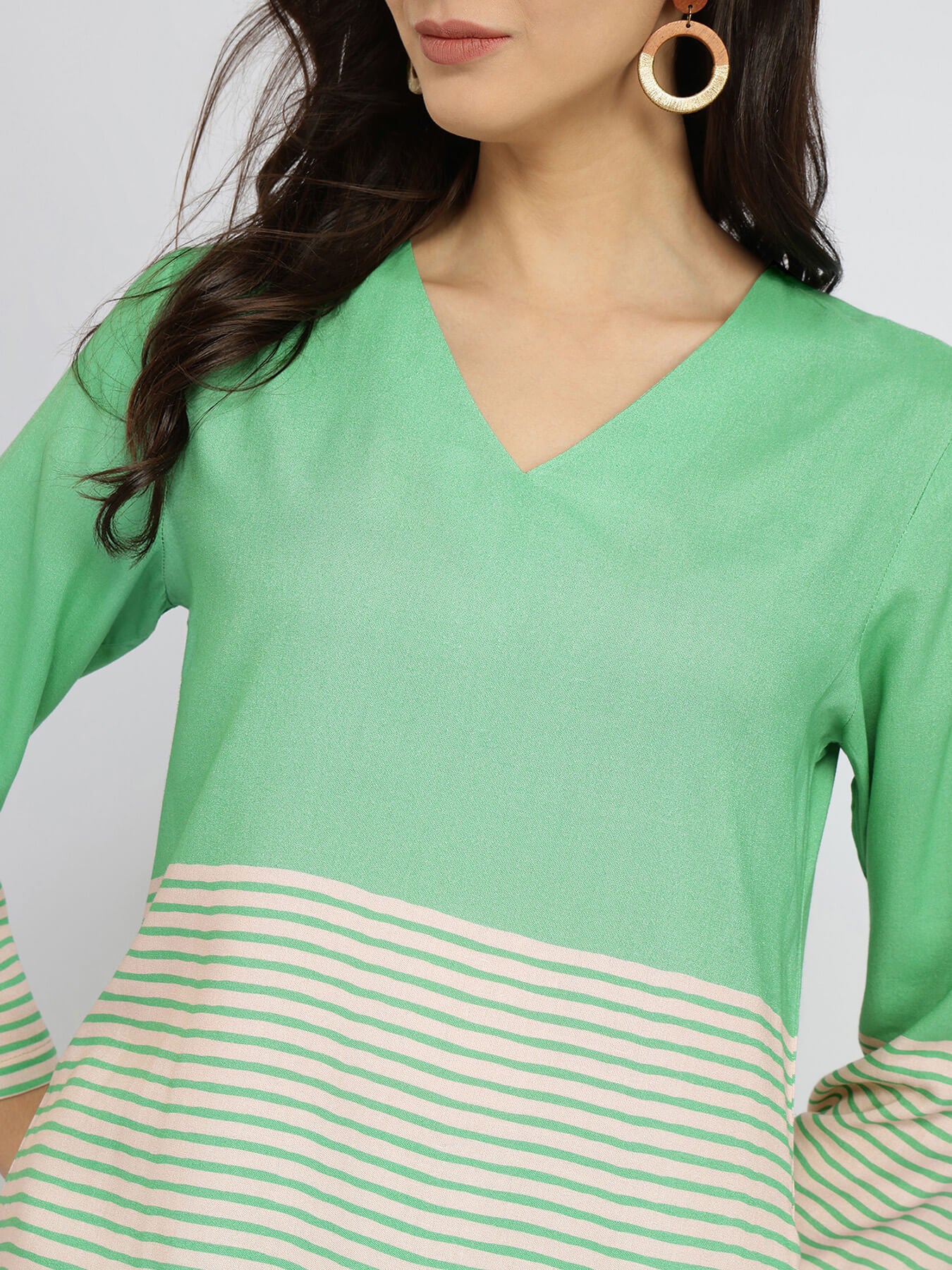 Rayon Striped A-Line Kurta Set - Green