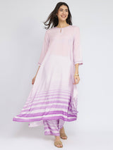 Rayon Striped Asymmetric Kurta Set - Lavender