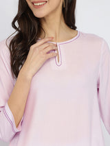 Rayon Striped Asymmetric Kurta Set - Lavender