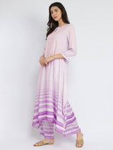 Rayon Striped Asymmetric Kurta Set - Lavender