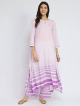 Rayon Striped Asymmetric Kurta Set - Lavender