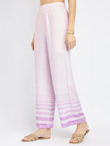 Rayon Striped Asymmetric Kurta Set - Lavender