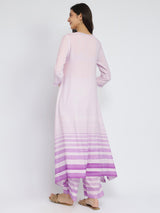 Rayon Striped Asymmetric Kurta Set - Lavender