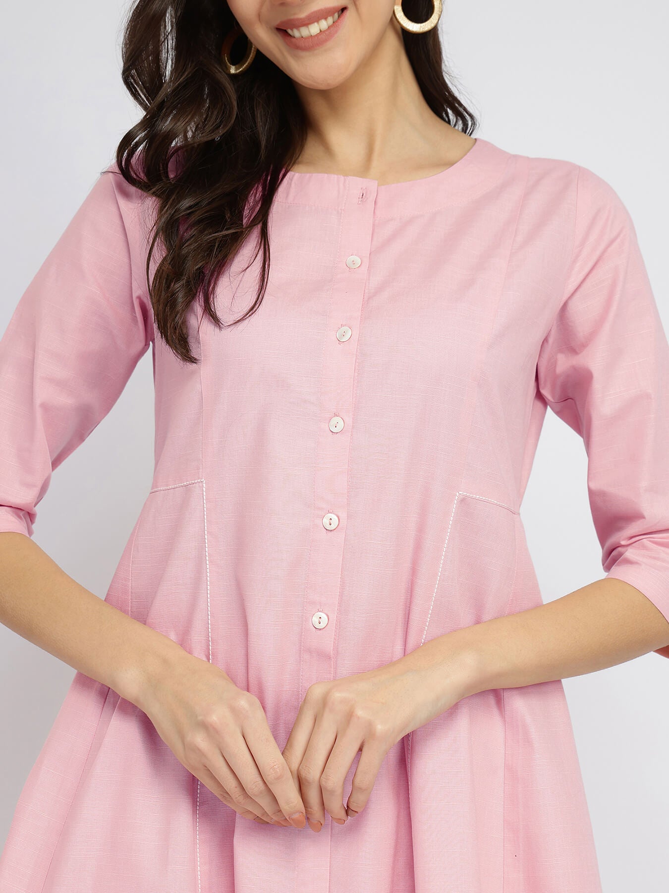 Luxe-Textured Cotton Solid Kurta Set - Pink
