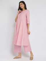 Luxe-Textured Cotton Solid Kurta Set - Pink