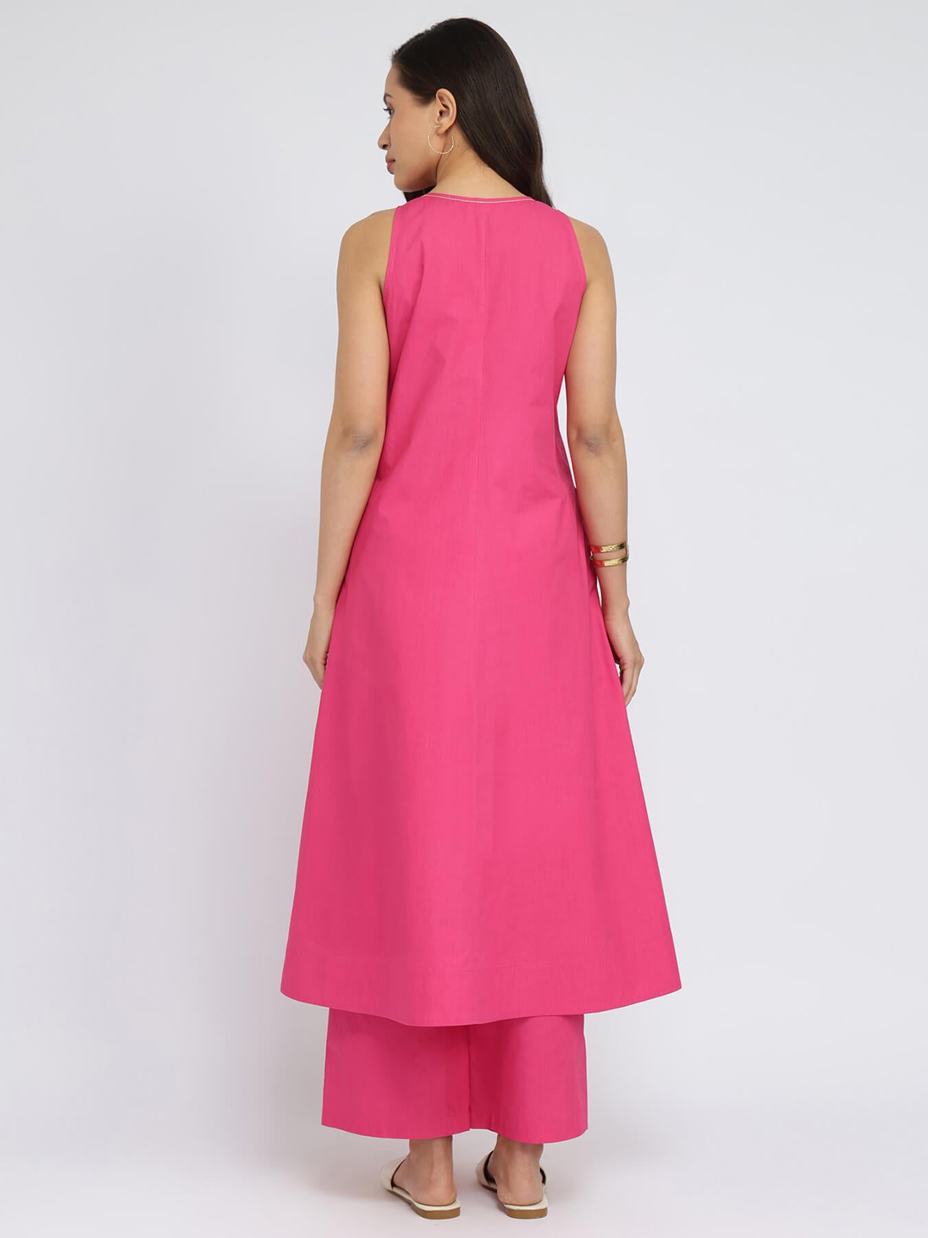 Air Loom Cotton Poplin Solid Kurta Set - Pink