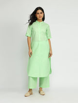 Luxe-Textured Cotton Solid Kurta Set - Green