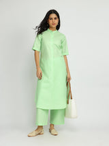 Luxe-Textured Cotton Solid Kurta Set - Green