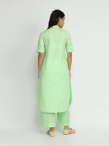 Luxe-Textured Cotton Solid Kurta Set - Green