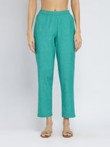 Cotton Colourblock Handwoven Kurta Set - Green & Blue