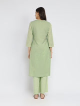 Cotton Floral Placement Print Kurta Set - Green