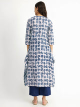 Cotton Dabu Leaf Print Kurta Set - Indigo