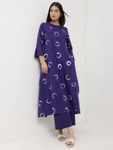 Cotton Abstract Polka Kurta Set - Purple