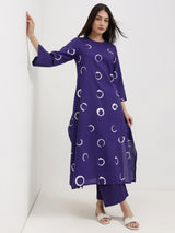 Cotton Abstract Polka Kurta Set - Purple