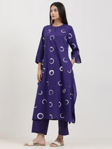 Cotton Abstract Polka Kurta Set - Purple