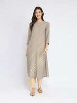 Rayon Striped A-Line Kurta Set - Grey