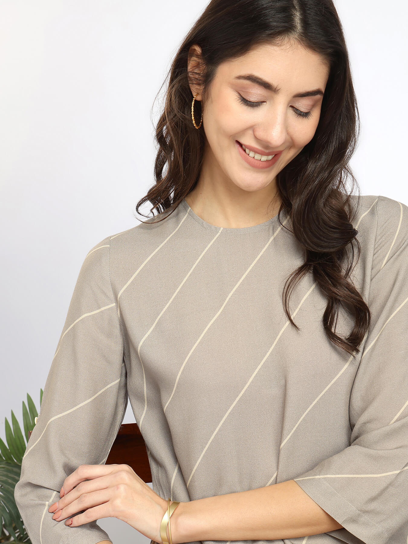 Rayon Striped A-Line Kurta Set - Grey