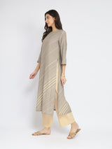 Rayon Striped A-Line Kurta Set - Grey